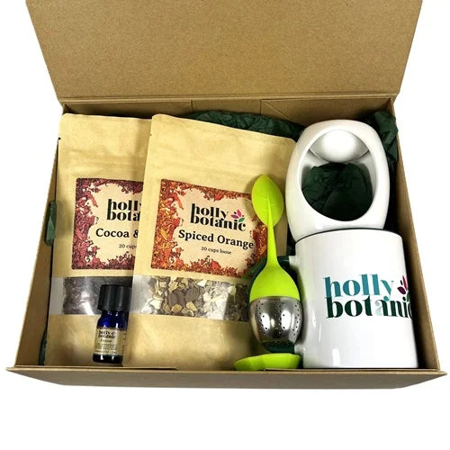 Fabulously festive gift set packaged in a magnetic-close cardboard gift box.