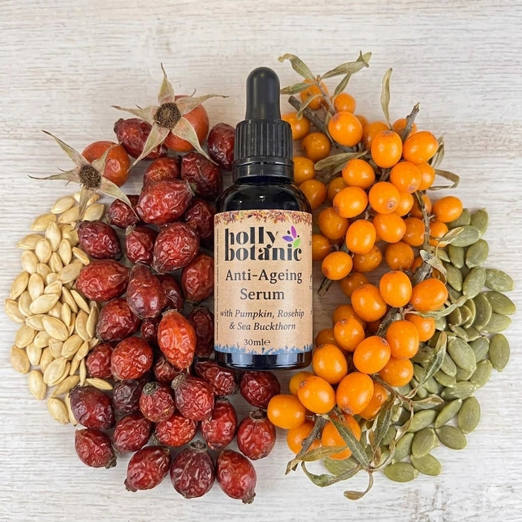 Anti-ageing serum with natural plant oils ingredients image.