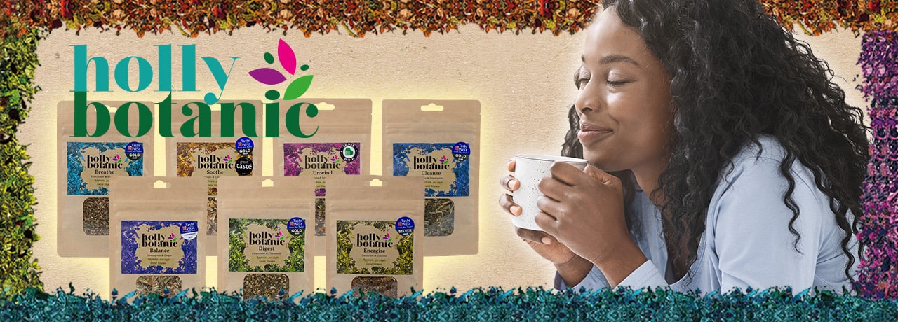 Tisane bundle with lady drinking tea
