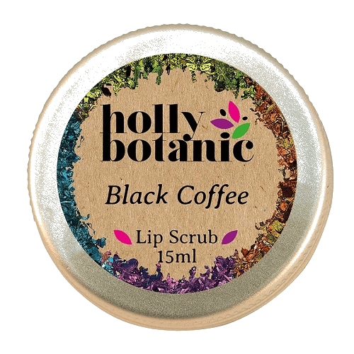 Black coffee 15ml lip scrub. Lid on.