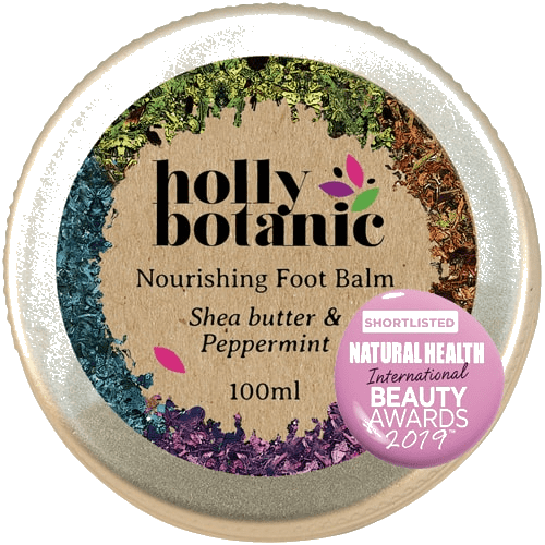 Nourishing shea butter and peppermint foot balm with antimicrobial action.