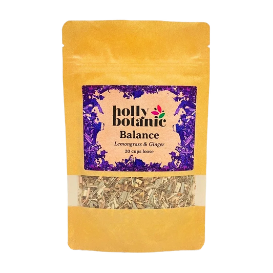 Balance tisane combines lemongrass, gingner, gotu kola and ashwagandha to manage stress