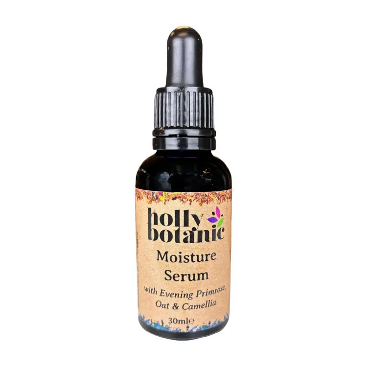 hydrating, moisturising face serum made with natural plant oils. Supplied in a blue glass bottle with pipette. Cruelty free, vegan-friendly.