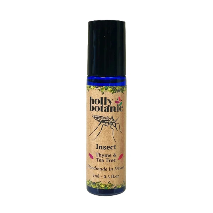 Insect roll-on oil in 9ml blue glass bottle with paper label