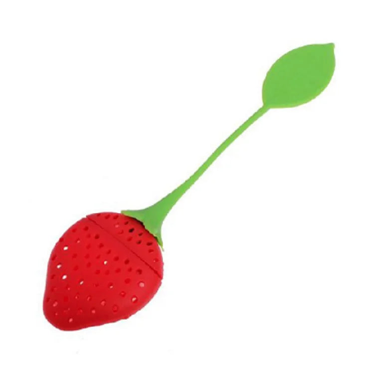 Silicone strawberry tea/tisane infuser for use with loose tea.