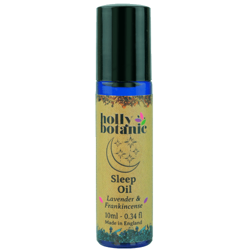 Pulse point oil for sleep in rollerball bottle.